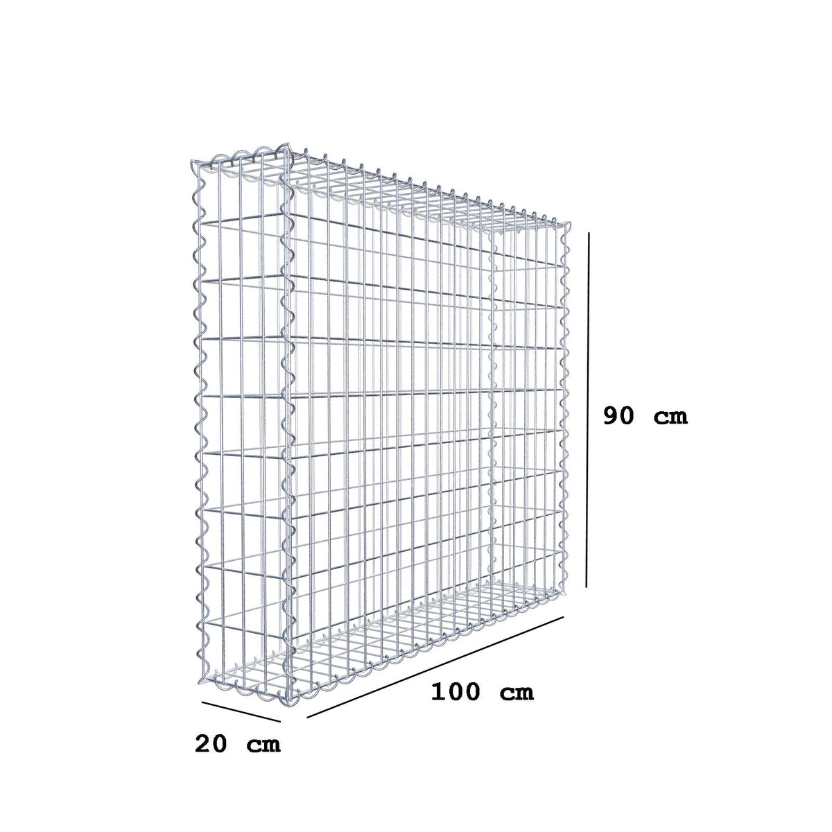 Gabion 100 cm x 90 cm x 20 cm (L x H x D), maskstorlek 5 cm x 10 cm, spiral