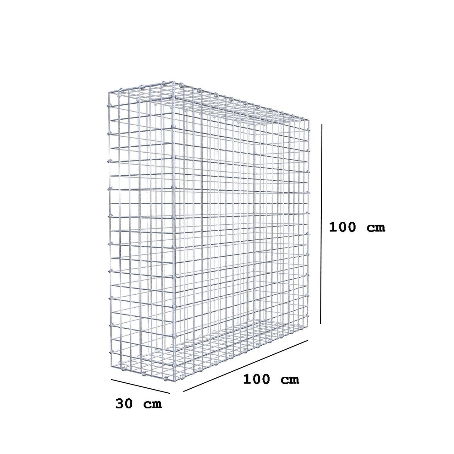 Gabbione 100 cm x 100 cm x 30 cm (L x H x P), maglia 5 x 5 cm, anello a spirale