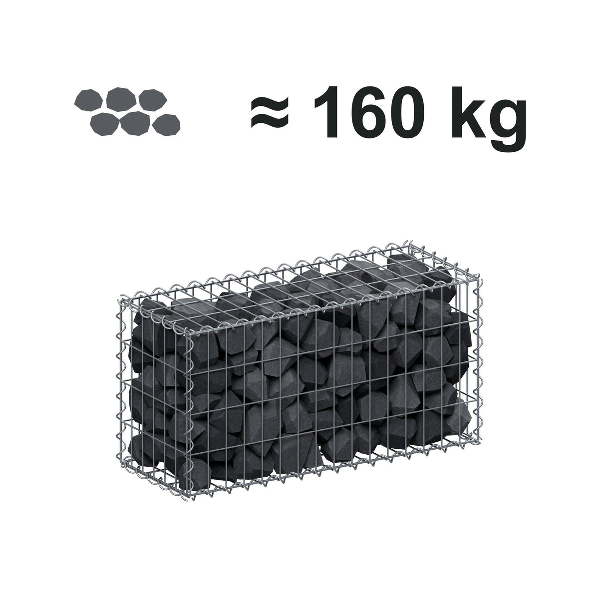 Schanskorf 80 cm x 40 cm x 30 cm (L x H x D), maaswijdte 5 cm x 10 cm, spiraalvormig
