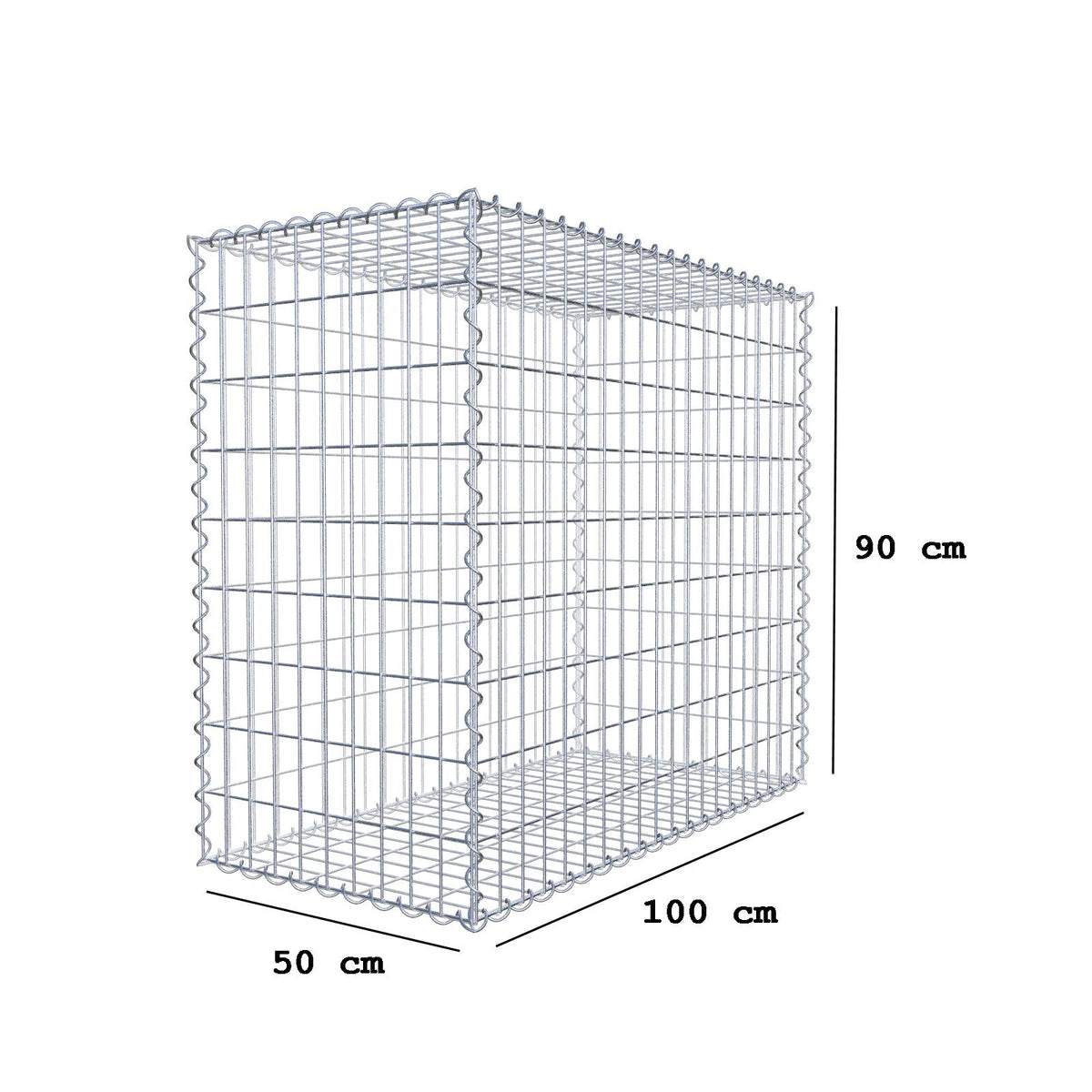 Schanskorf 100 cm x 90 cm x 50 cm (L x H x D), maaswijdte 5 cm x 10 cm, spiraalvormig