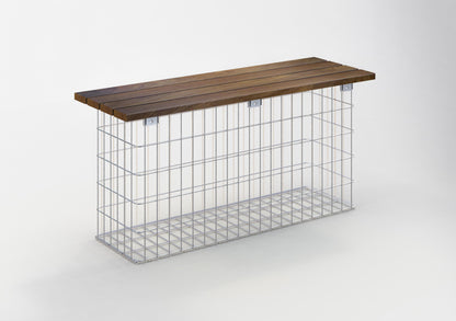 Schanskorfbank van Cumaru-hout, 115 cm lang x 50 cm hoog x 42 cm diep, thermisch verzinkt, MW 5 x 10 cm