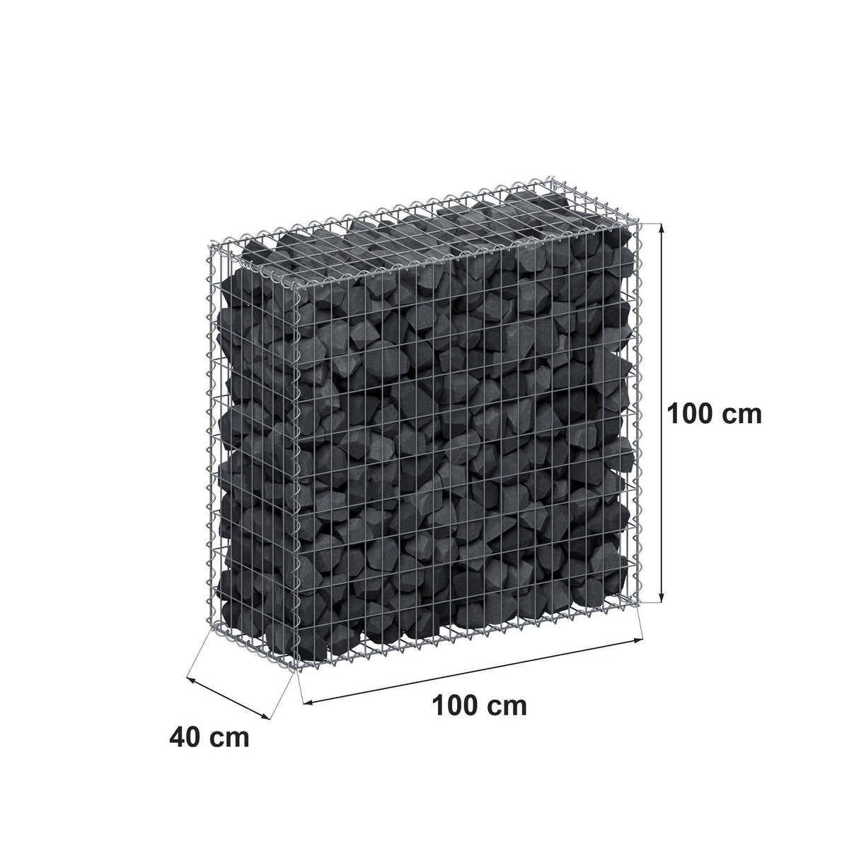 Gabione 100 cm x 100 cm x 40 cm (L x H x T), Maschenweite 5 cm x 10 cm, Spirale