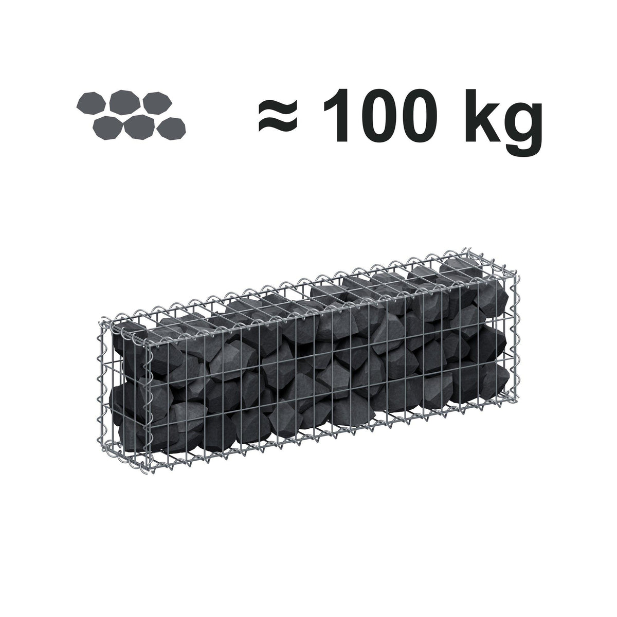 Gabion 100 cm x 30 cm x 20 cm (L x H x D), maskestørrelse 5 cm x 10 cm, spiral