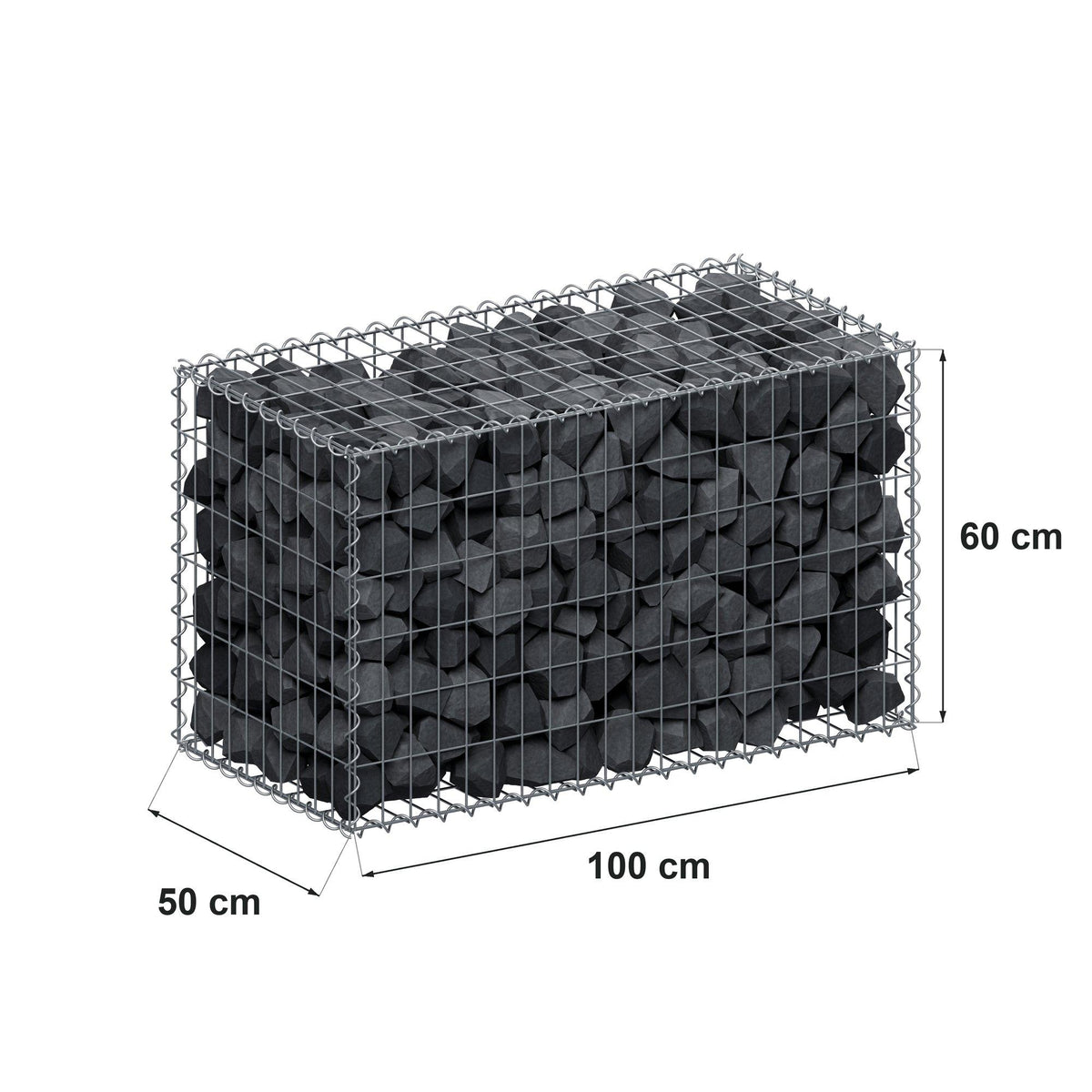 Gabione 100 cm x 60 cm x 50 cm (L x H x T), Maschenweite 5 cm x 10 cm, Spirale