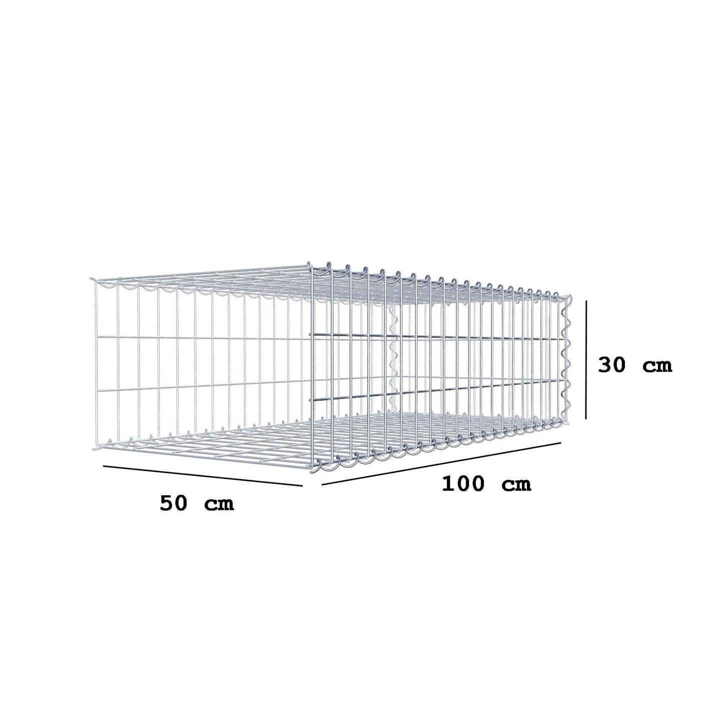 Gabion rapporté type 2 100 cm x 30 cm x 50 cm (L x H x P), mailles 5 cm x 10 cm, spirale