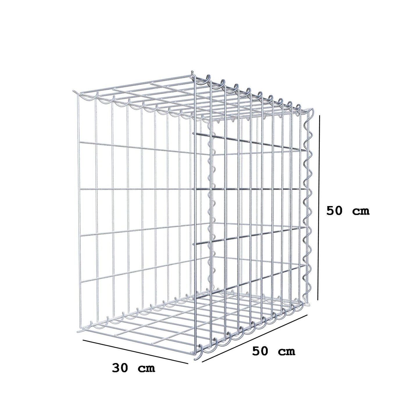 Gabion rapporté type 2 50 cm x 50 cm x 30 cm (L x H x P), mailles 5 cm x 10 cm, spirale
