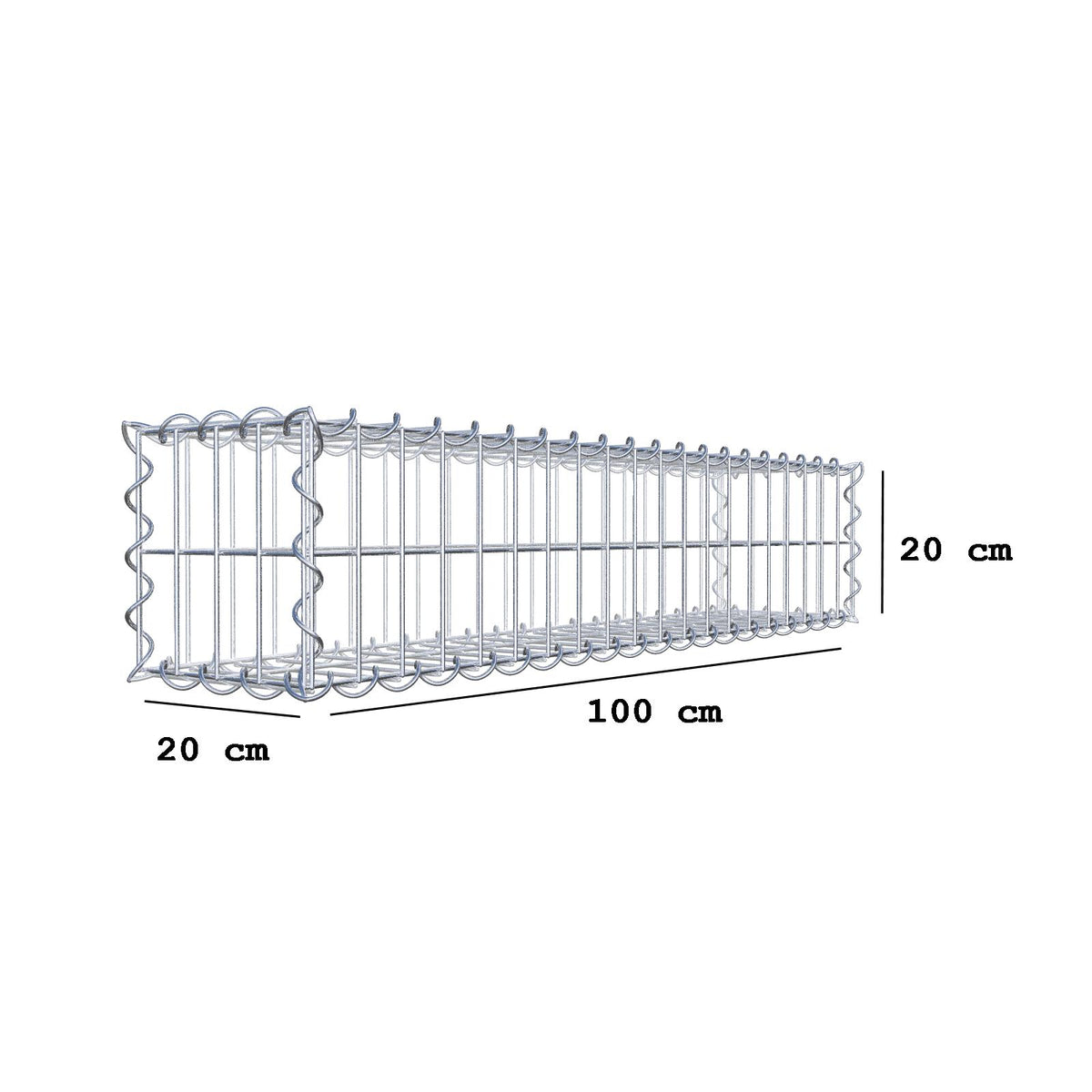 Gabion 100 cm x 20 cm x 20 cm (L x H x D), maskestørrelse 5 cm x 10 cm, spiral