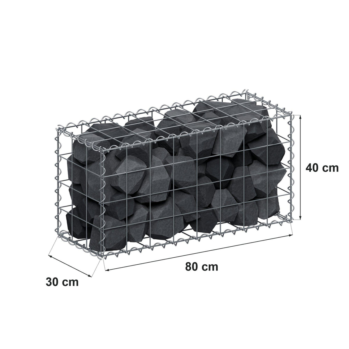 Gabion 80 cm x 40 cm x 30 cm (L x H x D), maskestørrelse 10 cm x 10 cm, spiral