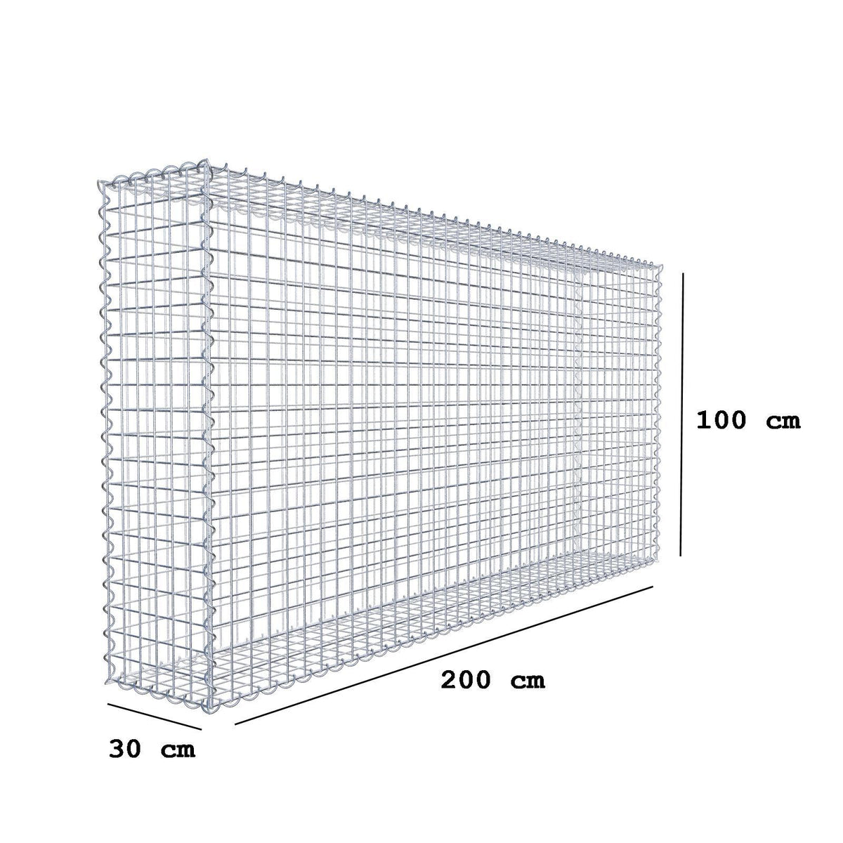 Gabione 200 cm x 100 cm x 30 cm (L x H x T), Maschenweite 5 cm x 5 cm, Spirale