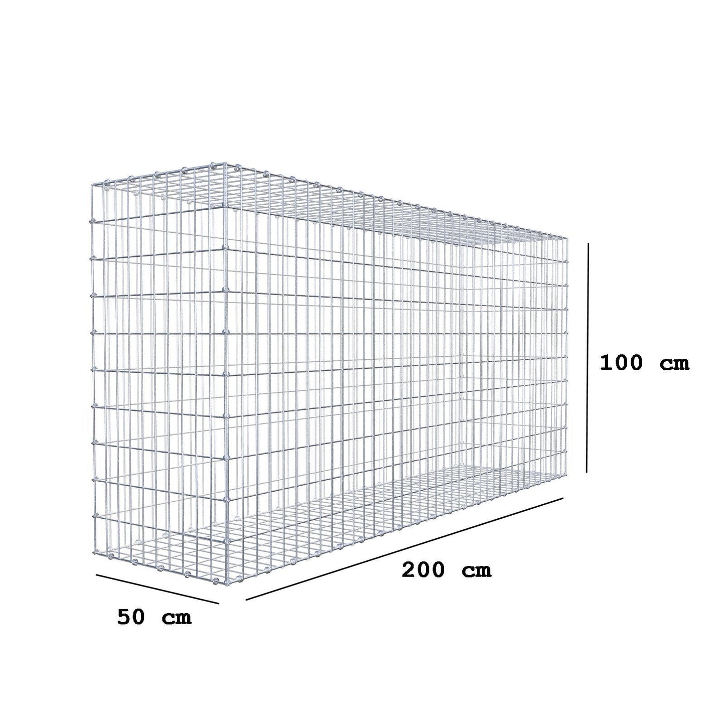 Gabion 200 cm x 100 cm x 50 cm (L x H x P), mailles 5 x 10 cm, anneau en spirale