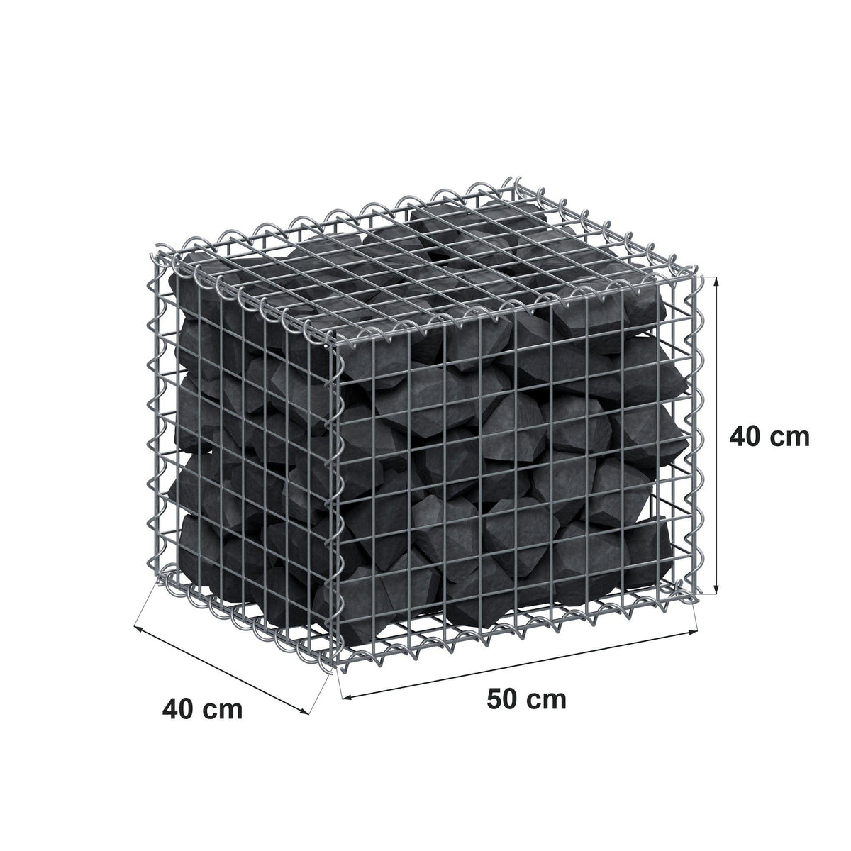 Gabion 50 cm x 40 cm x 40 cm (L x H x D), maskestørrelse 5 cm x 5 cm, spiral
