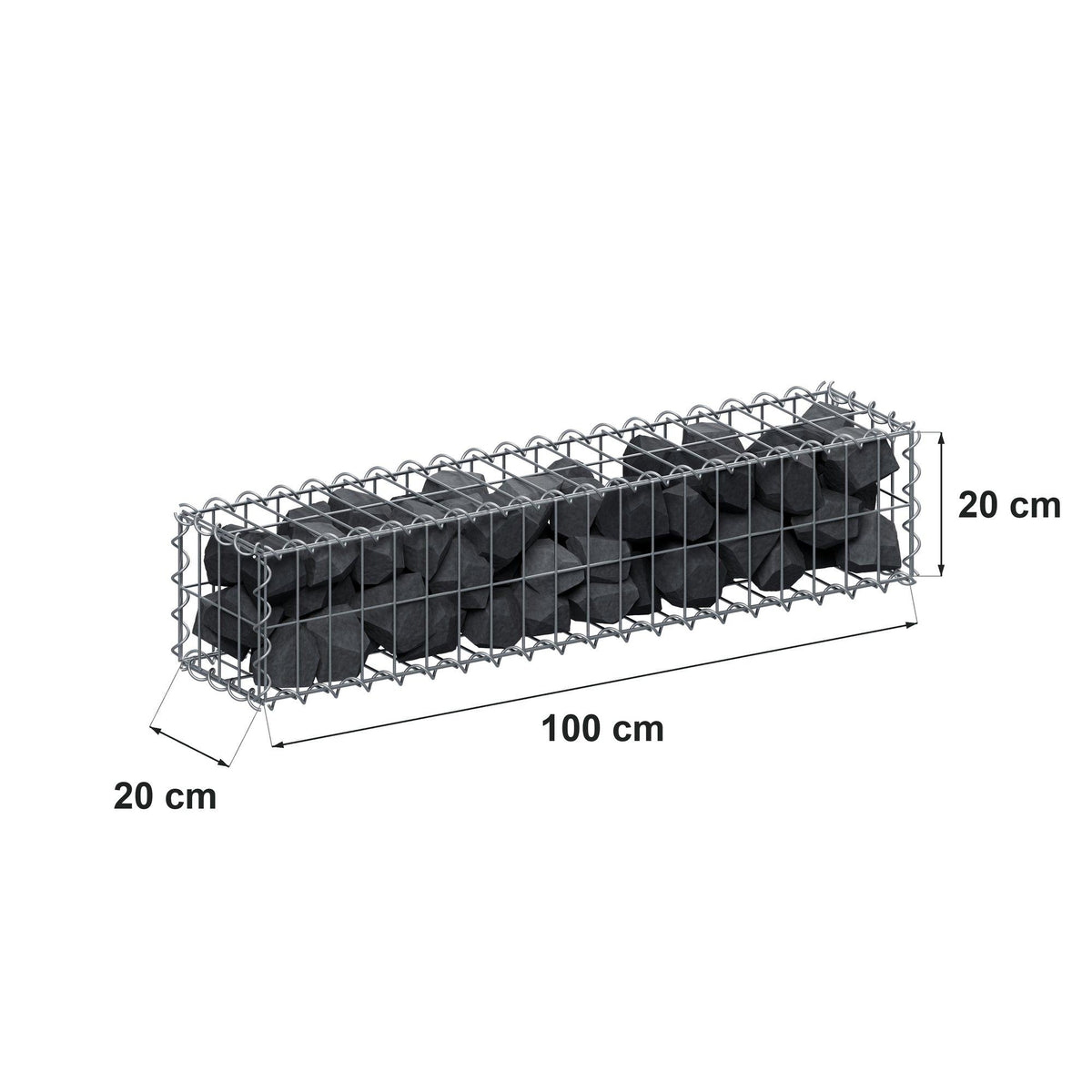 Gabion 100 cm x 20 cm x 20 cm (L x H x D), maskestørrelse 5 cm x 10 cm, spiral