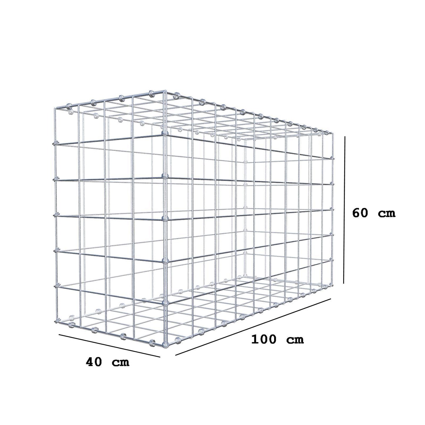 Gabion 100 cm x 60 cm x 40 cm (L x H x D), maskstorlek 10 x 10 cm, spiralring