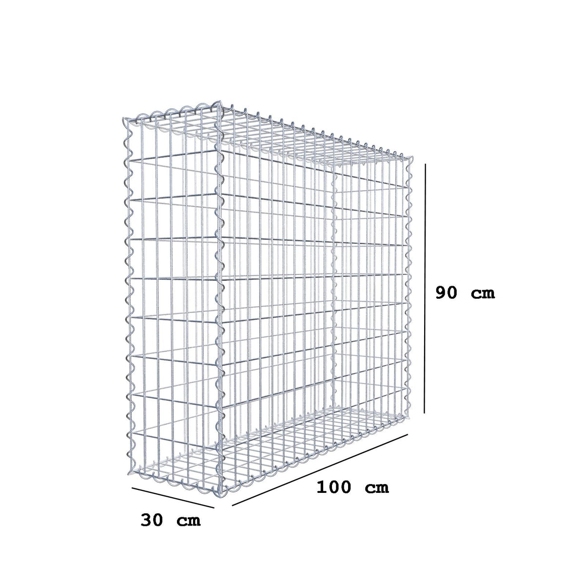 Gabbione 100 cm x 90 cm x 30 cm (L x H x P), maglia 5 cm x 10 cm, spirale