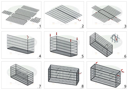Schanskorf 200 cm x 100 cm x 20 cm (L x H x D), maaswijdte 5 cm x 10 cm, spiraalvormig