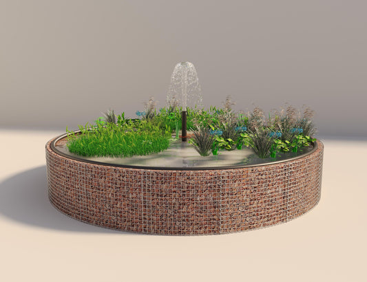 Estanque elevado de gaviones, redondo, diámetro exterior 442 cm, altura 80 cm, malla 5 x 5 cm, espesor de pared 15 cm
