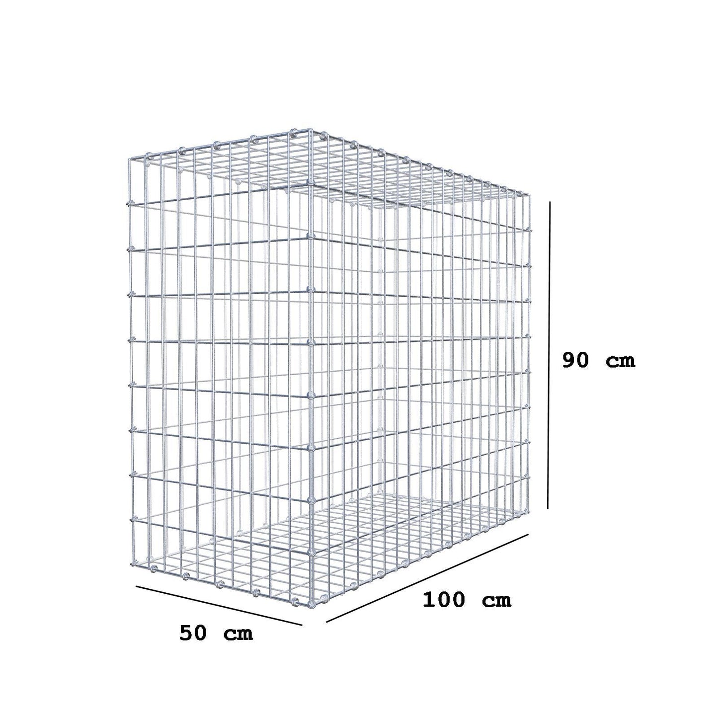 Gabione 100 cm x 90 cm x 50 cm (L x H x T), Maschenweite 5 x 10 cm, Spiralring