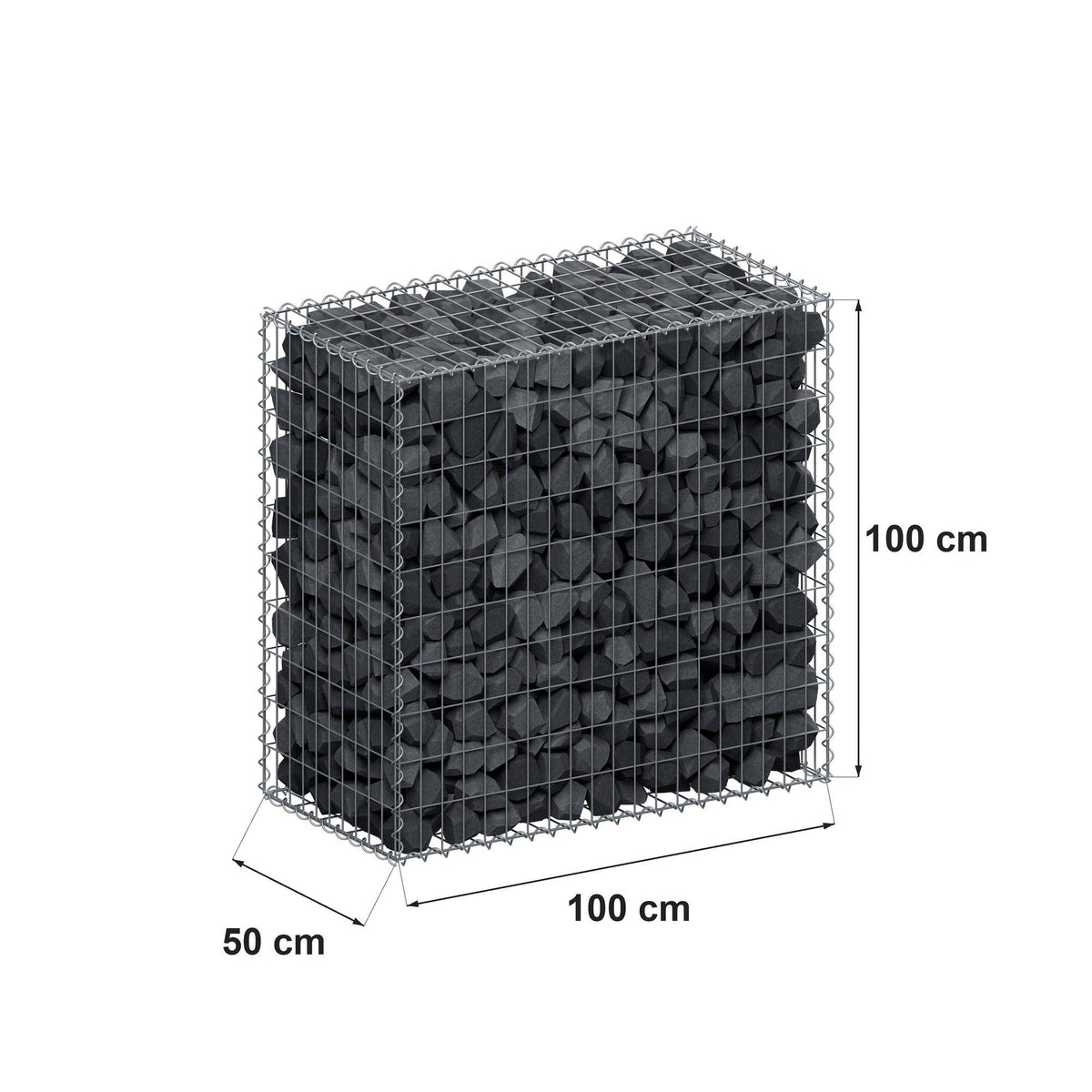 Gabion 100 cm x 100 cm x 50 cm (L x H x D), maskstorlek 5 cm x 10 cm, spiral