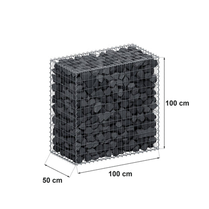 Gabion 100 cm x 100 cm x 50 cm (L x H x D), maskstorlek 5 cm x 10 cm, spiral