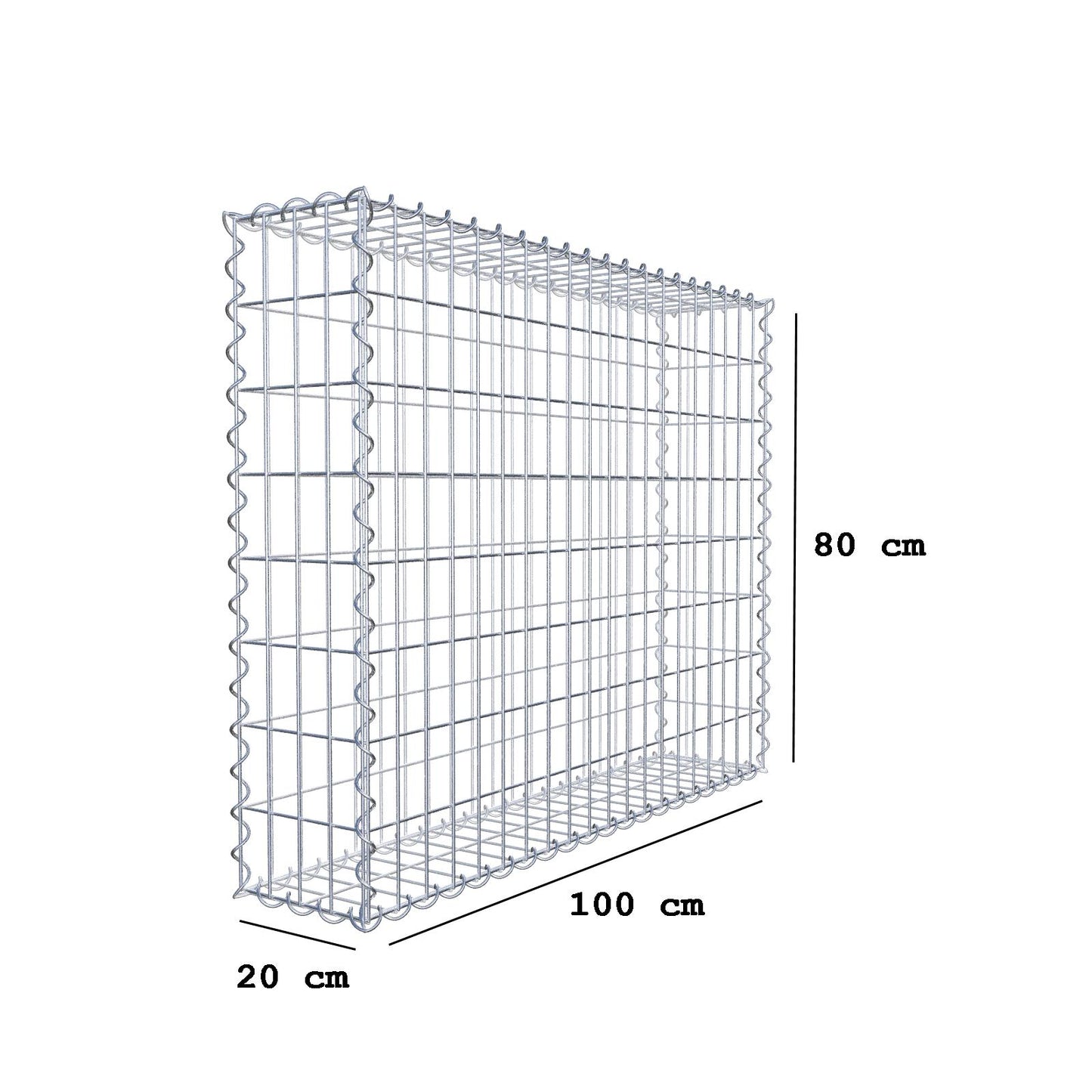 Gabbione 100 cm x 80 cm x 20 cm (L x H x P), maglia 5 cm x 10 cm, spirale