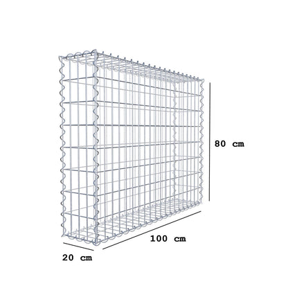 Gabbione 100 cm x 80 cm x 20 cm (L x H x P), maglia 5 cm x 10 cm, spirale