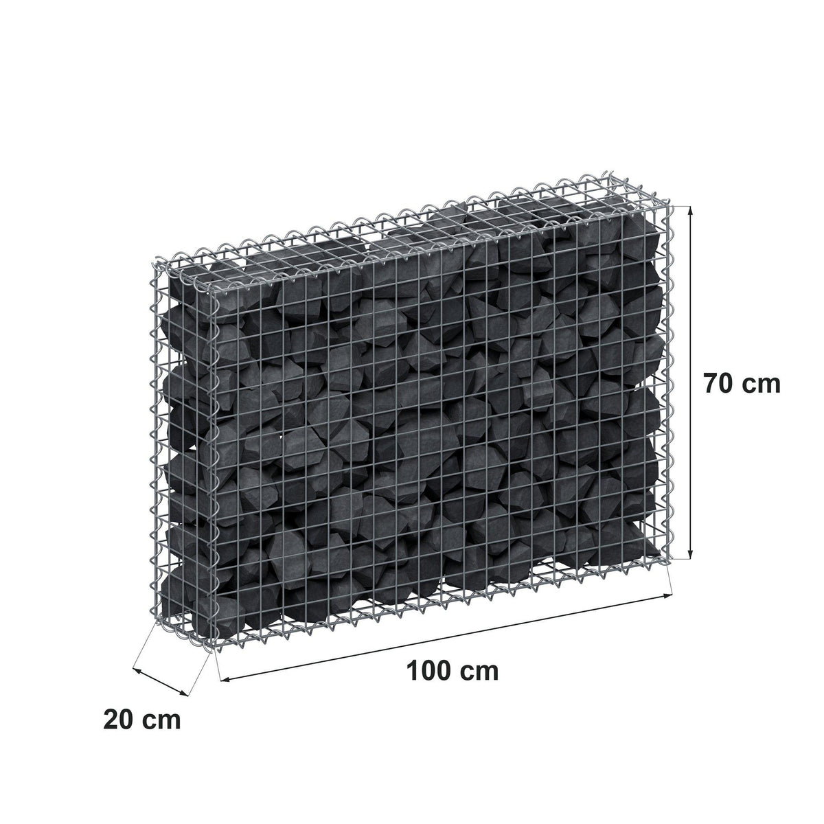Gabion 100 cm x 70 cm x 20 cm (L x H x D), maskestørrelse 5 cm x 5 cm, spiral