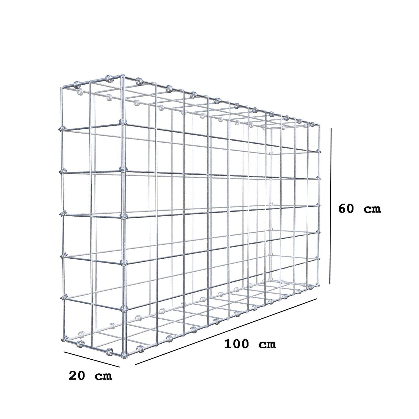 Gabion 100 cm x 60 cm x 20 cm (L x H x D), mesh size 10 x 10 cm, spiral ring