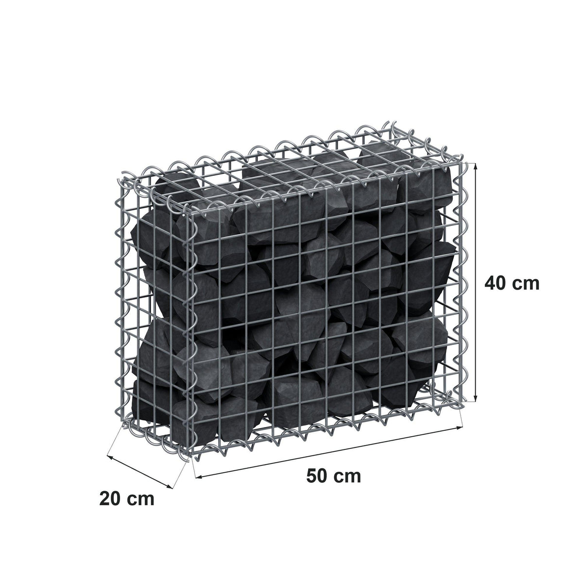 Gabion 50 cm x 40 cm x 20 cm (L x H x D), maskestørrelse 5 cm x 5 cm, spiral