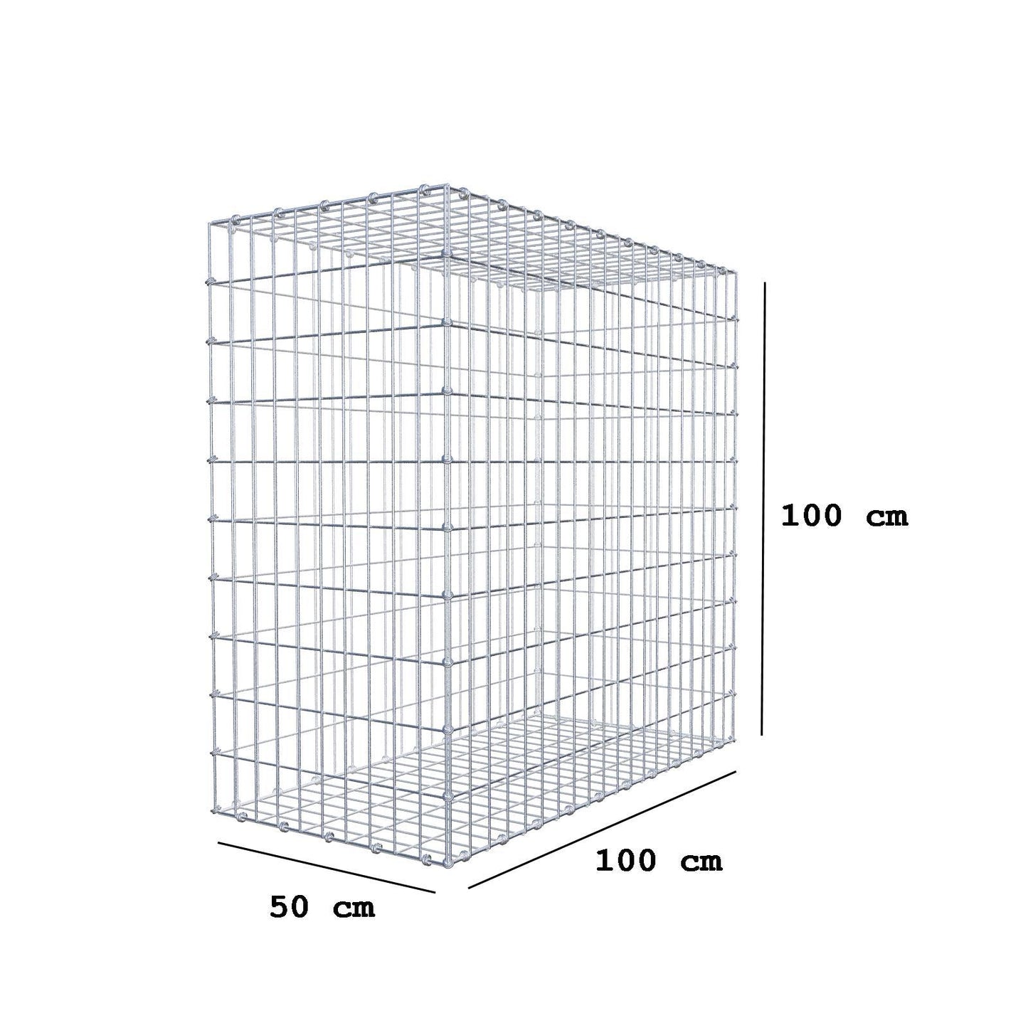 Gabione 100 cm x 100 cm x 50 cm (L x H x T), Maschenweite 5 x 10 cm, Spiralring