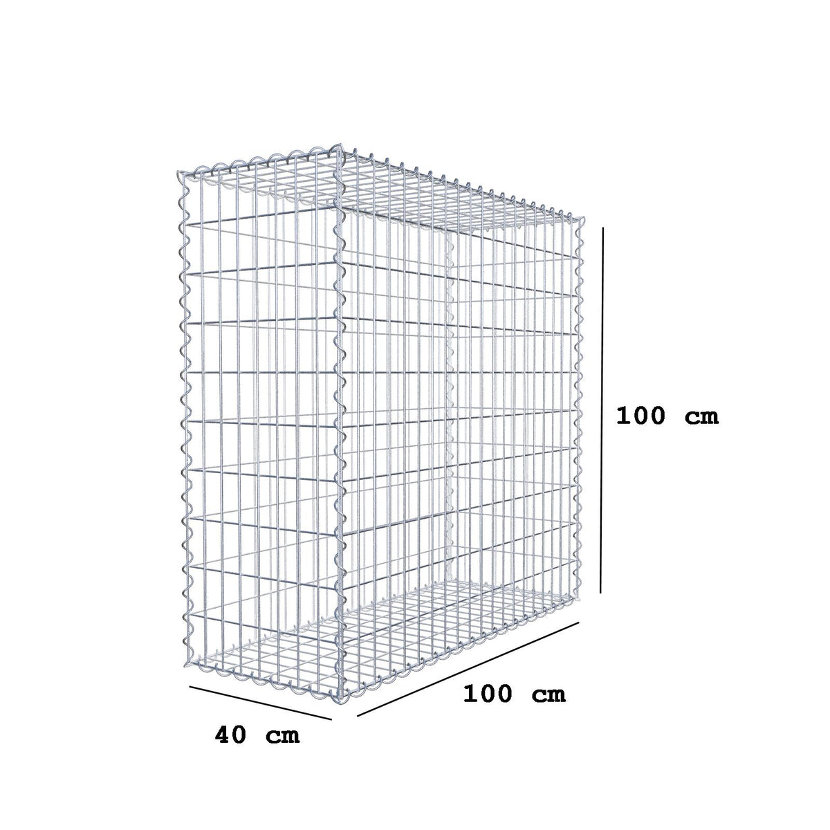 Gabione 100 cm x 100 cm x 40 cm (L x H x T), Maschenweite 5 cm x 10 cm, Spirale