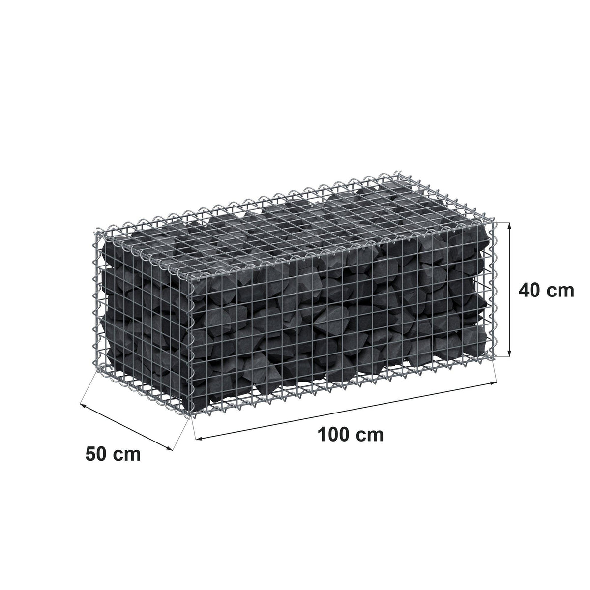 Gabbione 100 cm x 40 cm x 50 cm (L x H x P), maglia 5 cm x 5 cm, spirale