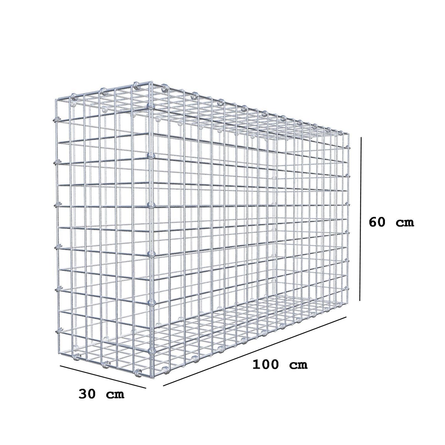 Gabbione 100 cm x 60 cm x 30 cm (L x H x P), maglia 5 x 5 cm, anello a spirale