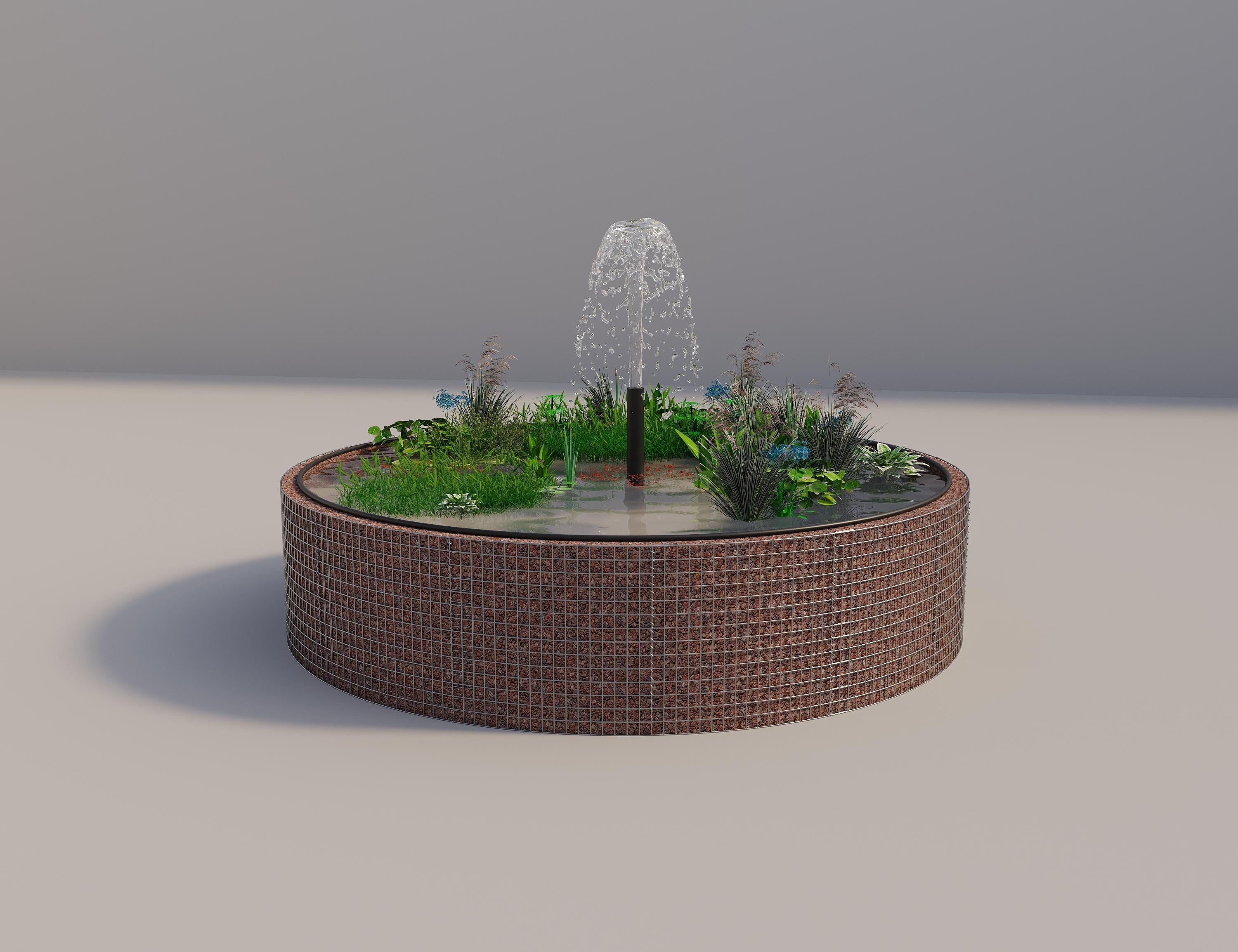 Gabion-hævedam rund, ydre diameter 352 cm, højde 80 cm, maskestørrelse 5 x 5 cm, vægtykkelse 15 cm