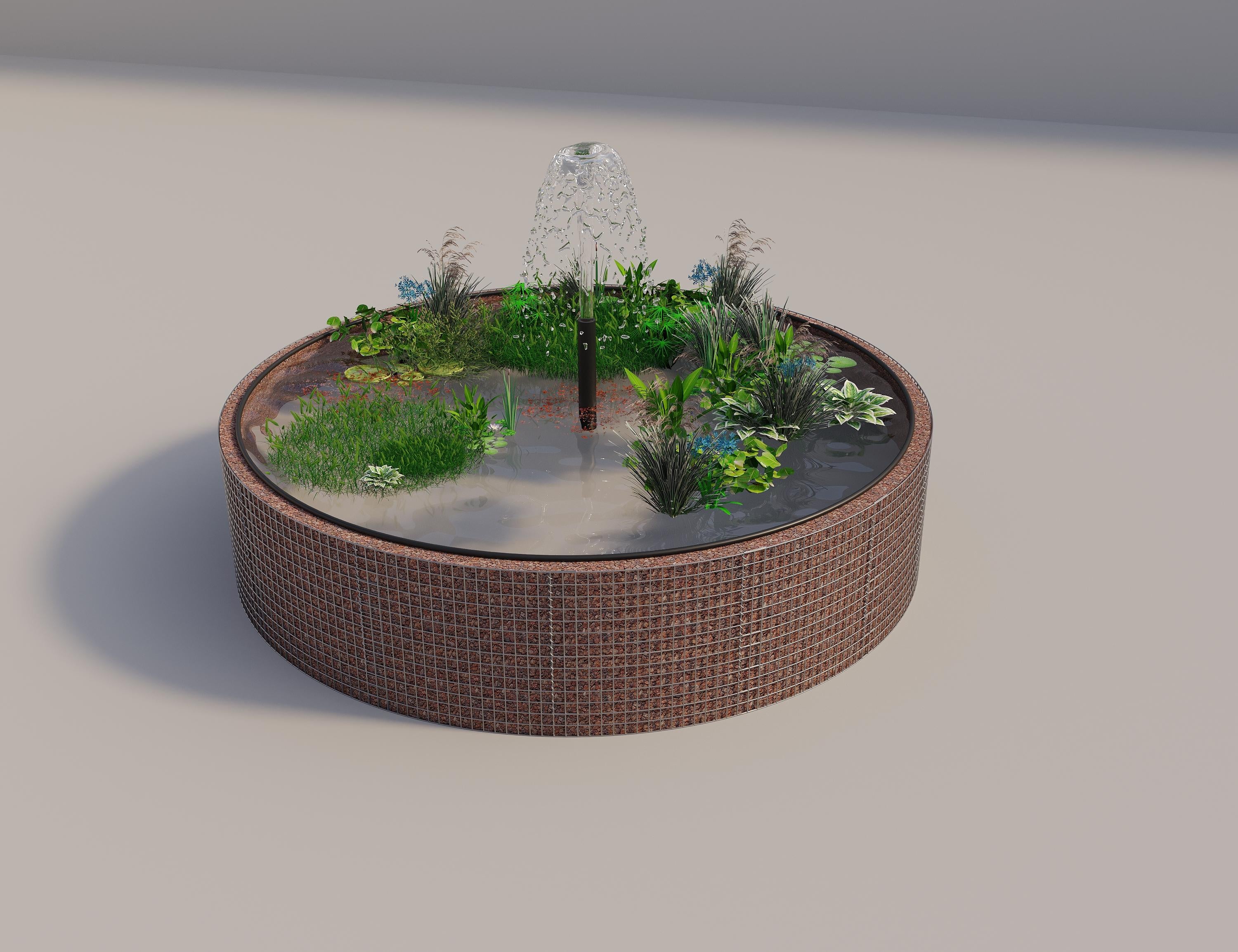 Gabion-hævedam rund, ydre diameter 352 cm, højde 80 cm, maskestørrelse 5 x 5 cm, vægtykkelse 15 cm
