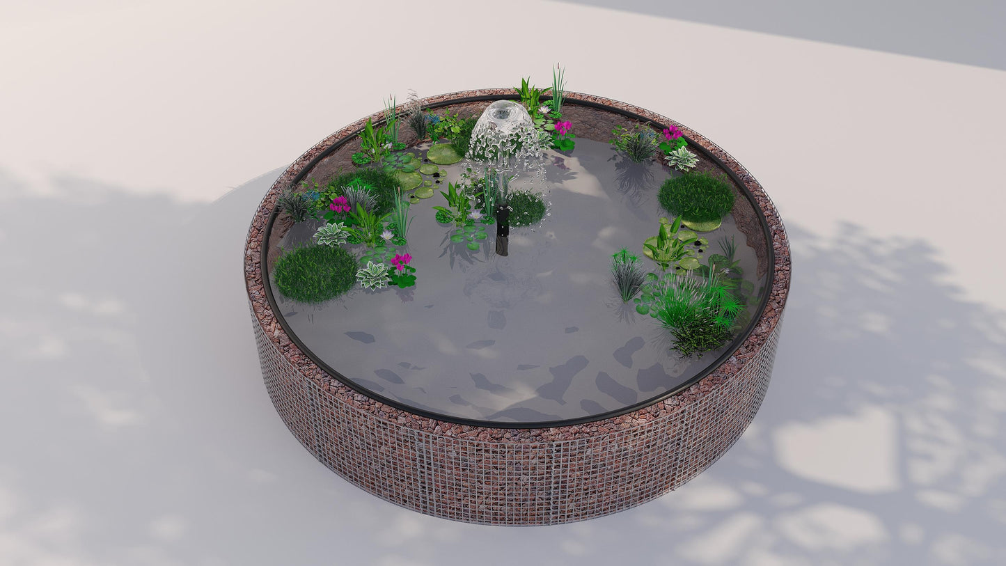 Gabionen Hochteich rund, Außendurchmesser 202 cm, Höhe 80 cm, Maschenweite 5 x 5 cm, Wandstärke 15 cm