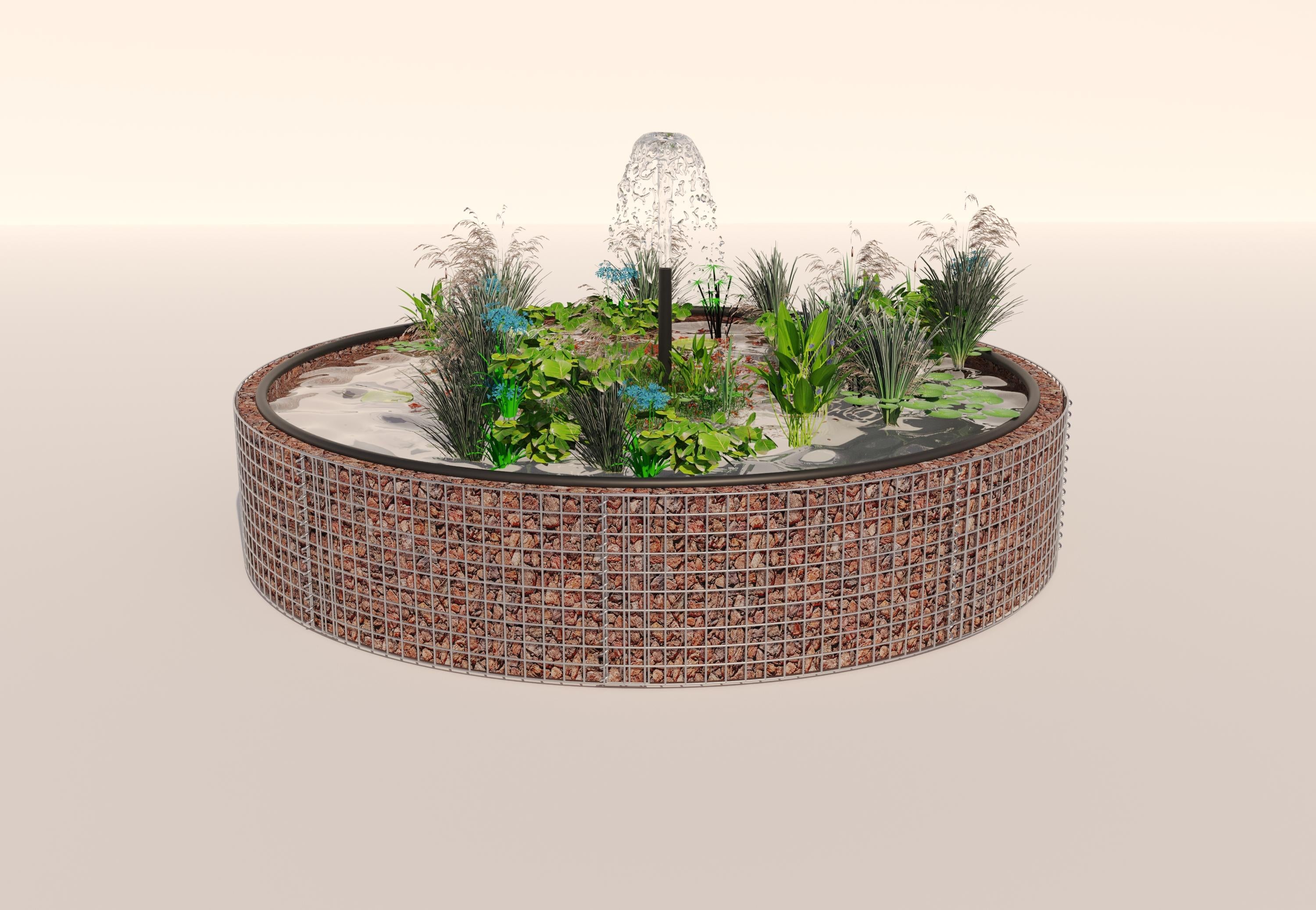 Gabionen Hochteich rund, Außendurchmesser 232 cm, Höhe 50 cm, Maschenweite 5 x 5 cm, Wandstärke 15 cm