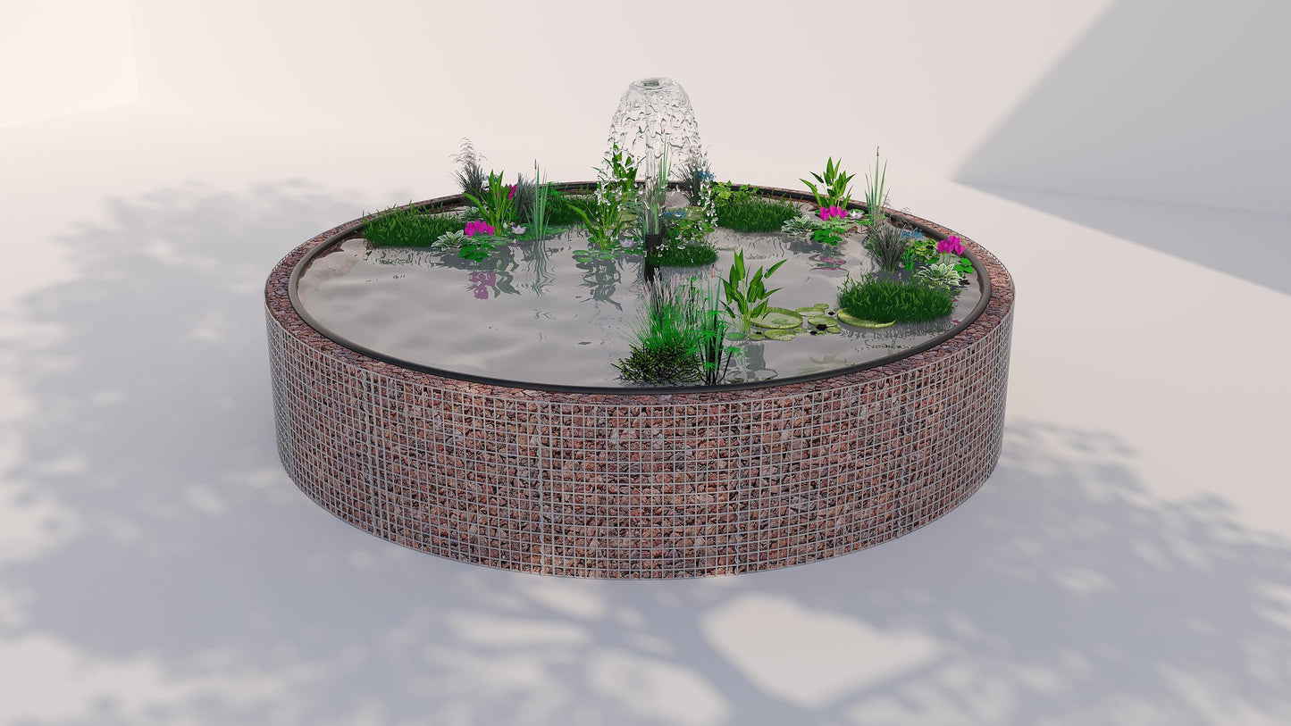 Gabionen Hochteich rund, Außendurchmesser 202 cm, Höhe 80 cm, Maschenweite 5 x 5 cm, Wandstärke 15 cm