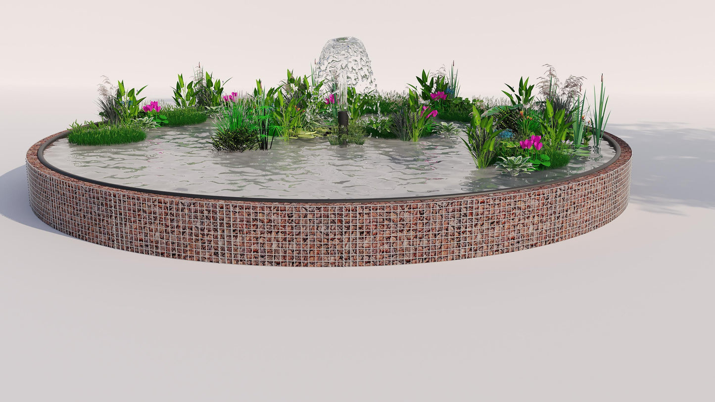 Gabionen Hochteich rund, Außendurchmesser 292 cm, Höhe 50 cm, Maschenweite 5 x 5 cm, Wandstärke 15 cm